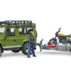 BRUDER 2589 Land Rover Defender, prepravník, figúrka, motocykel