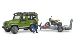 BRUDER 2589 Land Rover Defender, prepravník, figúrka, motocykel