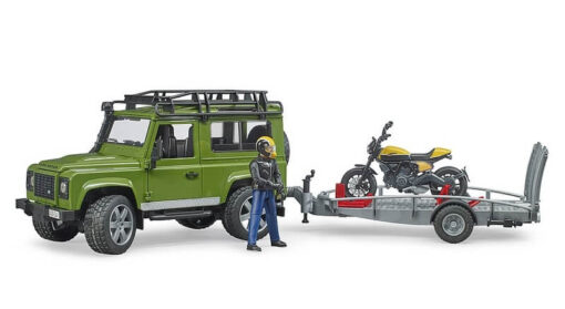 BRUDER 2589 Land Rover Defender, prepravník, figúrka, motocykel
