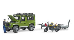 BRUDER 2589 Land Rover Defender, prepravník, figúrka, motocykel