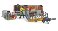 BRUDER 62611 BWORLD Poľnohospodársky set - box s kravou, teliatkom a farmárom