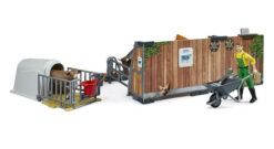 BRUDER 62611 BWORLD Poľnohospodársky set - box s kravou, teliatkom a farmárom
