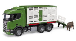 BRUDER 3548 Scania Super 560R nákladné vozidlo na prepravu zvierat s figúrkou kravy