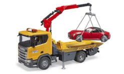 BRUDER 3552 Odťahové vozidlo Scania Super 560R so svetelným a zvukovým modulom a osobným autom